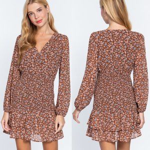 Brown Blue Floral Print Dress {Active USA}